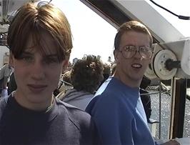 Nick and Julian on deck for docking at Stavanger
